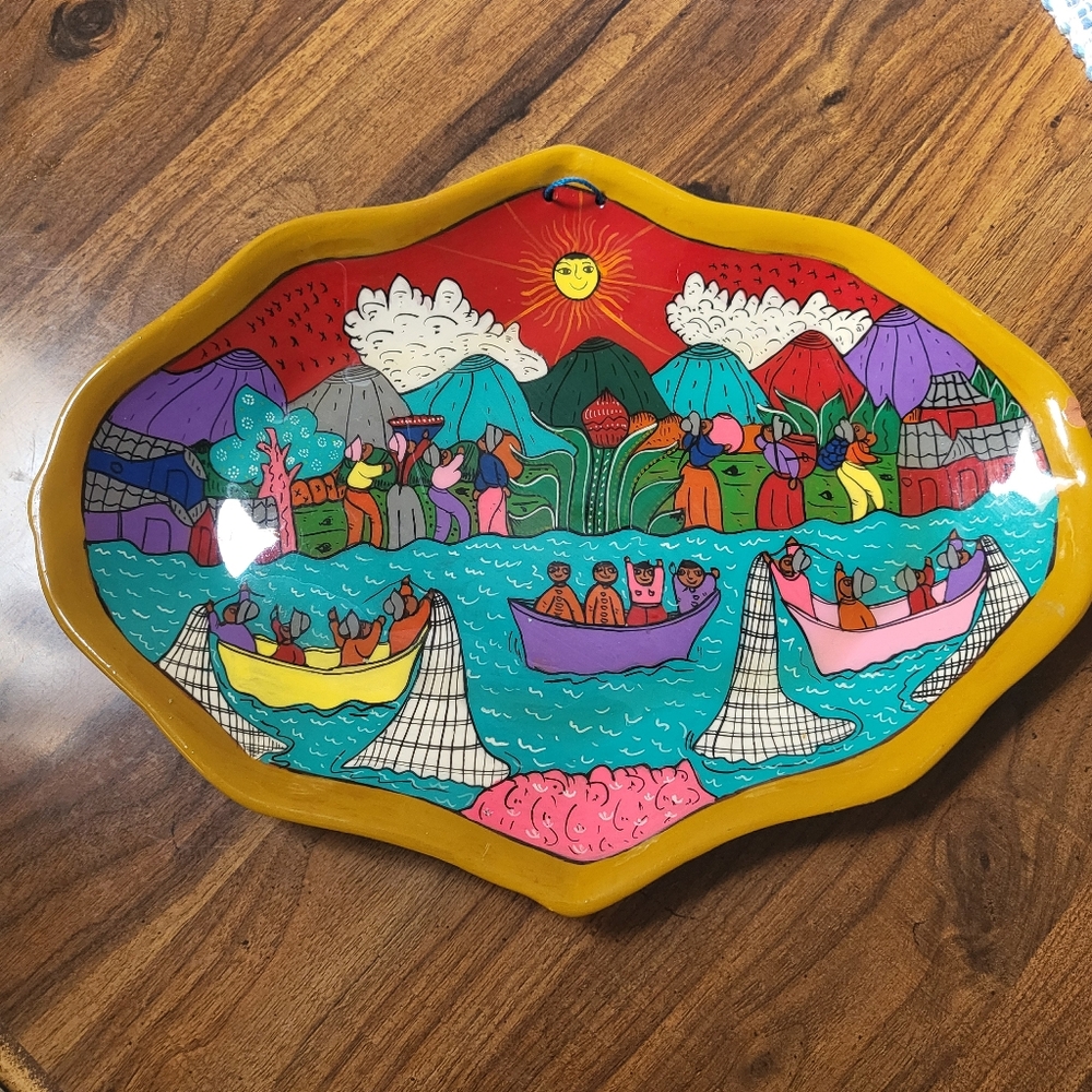 Vintage Colorful Hand-Painted Decorative Folk Wall Art